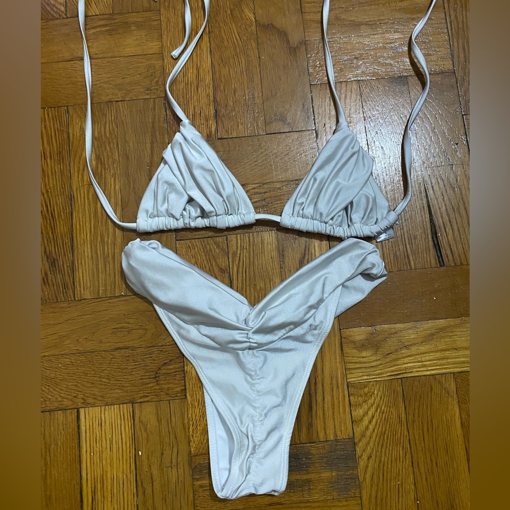 Off White Metallic Padded Bikini - image 3